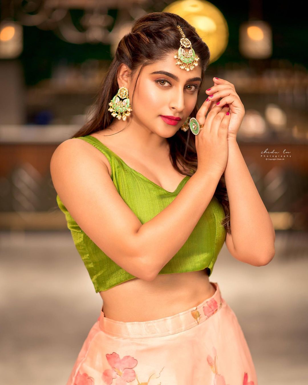 Kannada Actress Nishvika Naidu in Green Lehenga Choli1